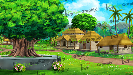 Ashram Inside View Cartoon Background (PSD File)