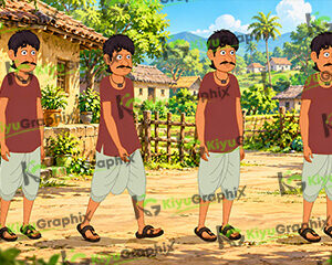 Indian Village Man Cartoon Character – 4 Poses (FLA File)