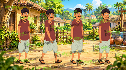 Indian Village Man Cartoon Character – 4 Poses (FLA File)