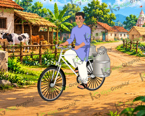 Milk Man and Cycle Cartoon Character with Animation (FLA)