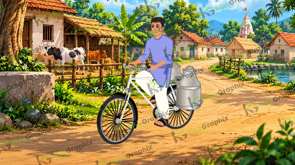 Milk Man and Cycle Cartoon Character with Animation (FLA)
