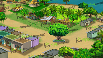Market Top View Cartoon Background (PSD-File)