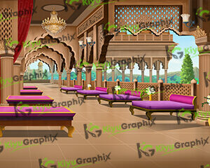 Raj Mahal Corridor Cartoon Background (PSD File)