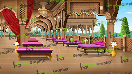 Raj Mahal Corridor Cartoon Background (PSD File)