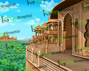 Raj Mahal (Fort) Balcony Cartoon Background (PSD File)