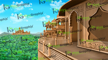 Raj Mahal (Fort) Balcony Cartoon Background (PSD File)