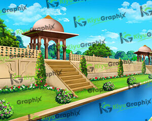 Raj Mahal (Fort) Garden Cartoon Background (PSD File)