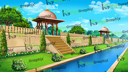 Raj Mahal (Fort) Garden Cartoon Background (PSD File)