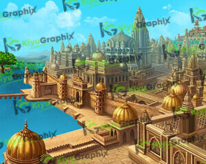 Top View Raj Mahal and Corridor Cartoon Background (PSD File)