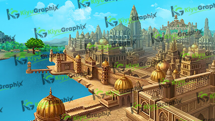 Top View Raj Mahal and Corridor Cartoon Background (PSD File)