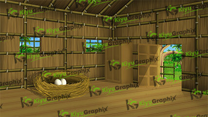 Bird indoor house cartoon background (PSD File)
